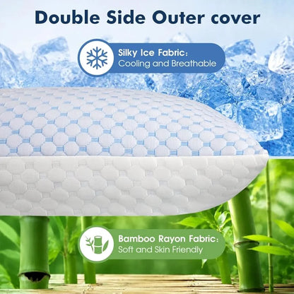 Adjustable Cooling Memory Foam Pillow for Side, Back & Stomach Sleepers – Shredded Gel Foam & Fiber Blend with Extra Fill Bag – Luxury Neck & Shoulder Support Pillow