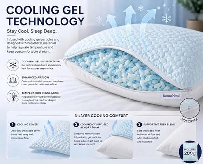Adjustable Cooling Memory Foam Pillow for Side, Back & Stomach Sleepers – Shredded Gel Foam & Fiber Blend with Extra Fill Bag – Luxury Neck & Shoulder Support Pillow