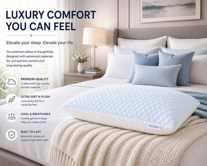 Adjustable Cooling Memory Foam Pillow for Side, Back & Stomach Sleepers – Shredded Gel Foam & Fiber Blend with Extra Fill Bag – Luxury Neck & Shoulder Support Pillow