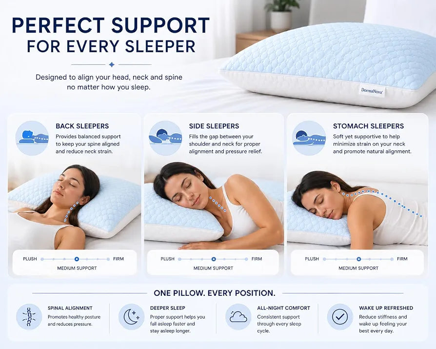 Adjustable Cooling Memory Foam Pillow for Side, Back & Stomach Sleepers – Shredded Gel Foam & Fiber Blend with Extra Fill Bag – Luxury Neck & Shoulder Support Pillow