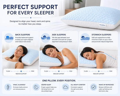 Adjustable Cooling Memory Foam Pillow for Side, Back & Stomach Sleepers – Shredded Gel Foam & Fiber Blend with Extra Fill Bag – Luxury Neck & Shoulder Support Pillow