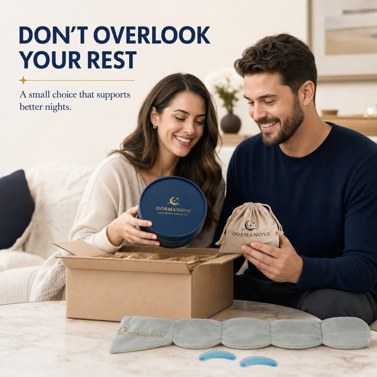 Weighted Sleep Mask for Side Sleepers – 3D Cooling Eye Mask with Gel Pads | DormaNova