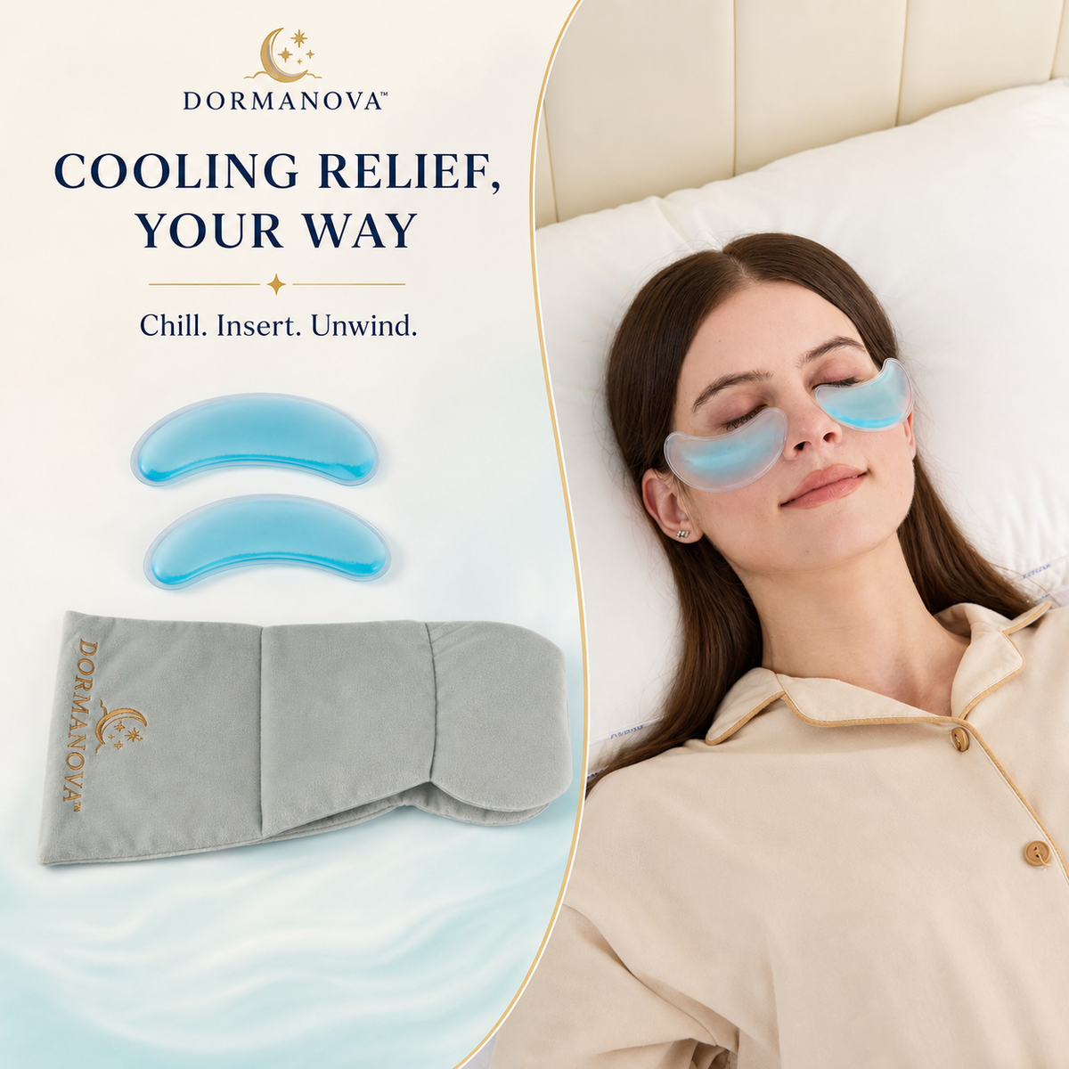 Weighted Sleep Mask for Side Sleepers – 3D Cooling Eye Mask with Gel Pads | DormaNova