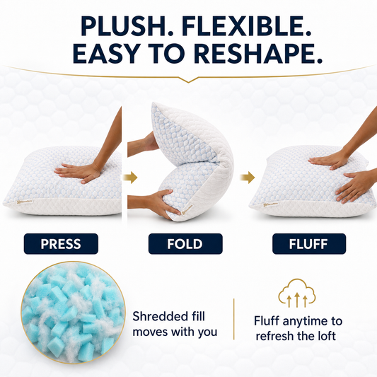 Cooling Memory Foam Pillow for Side, Back & Stomach Sleepers – Adjustable Shredded Gel Foam | DormaNova