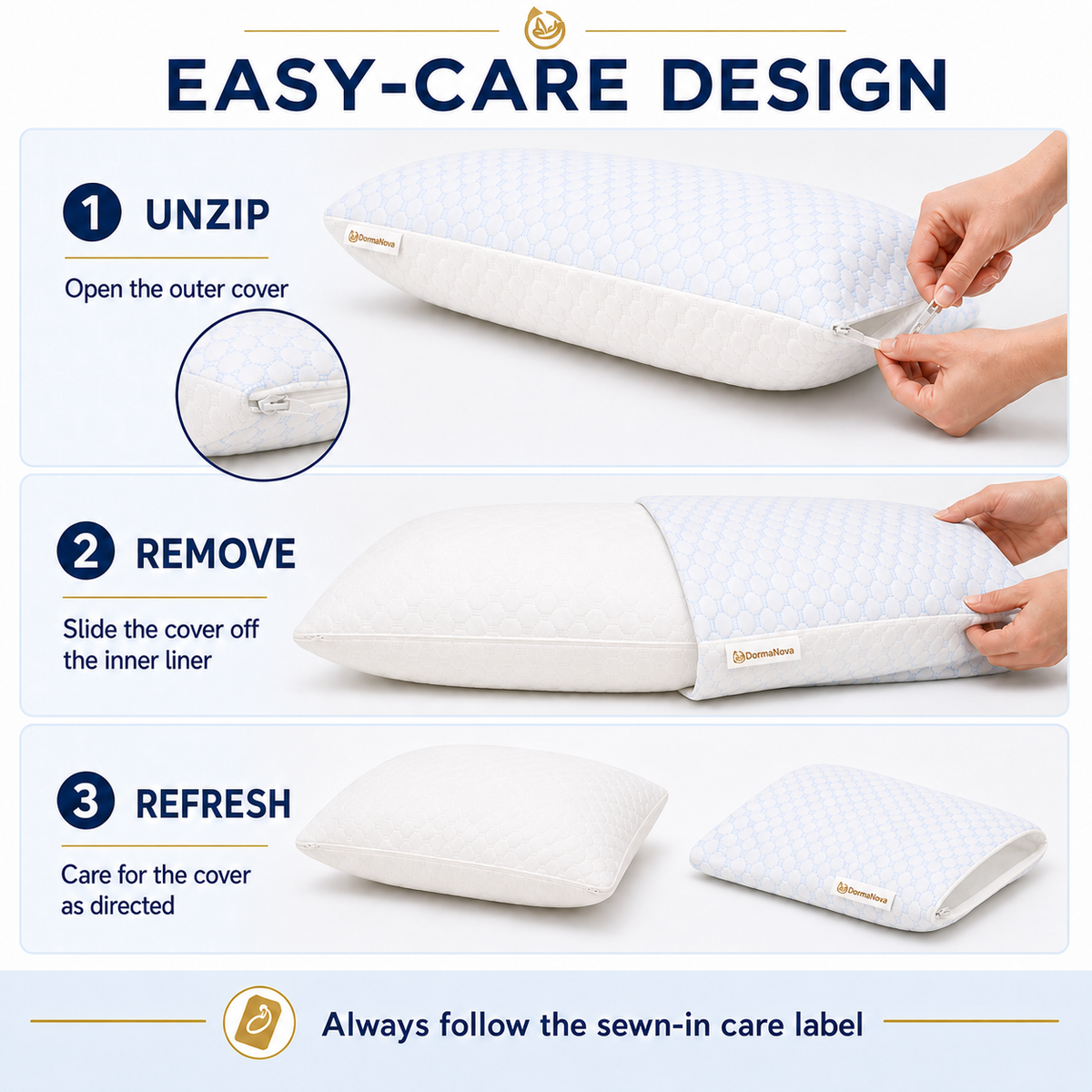 Cooling Memory Foam Pillow for Side, Back & Stomach Sleepers – Adjustable Shredded Gel Foam | DormaNova