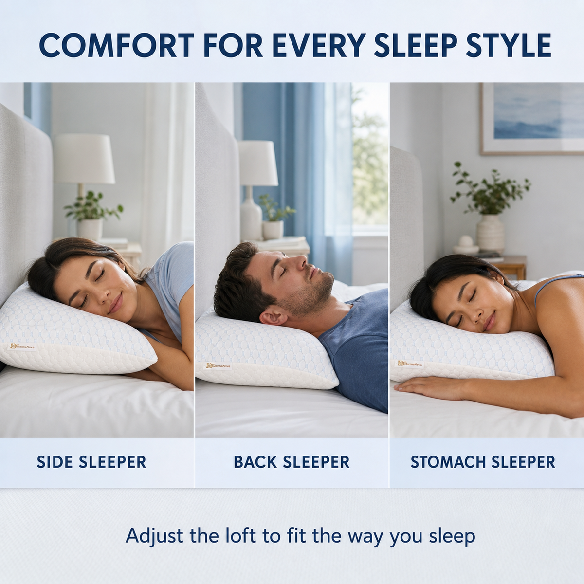 Cooling Memory Foam Pillow for Side, Back & Stomach Sleepers – Adjustable Shredded Gel Foam | DormaNova