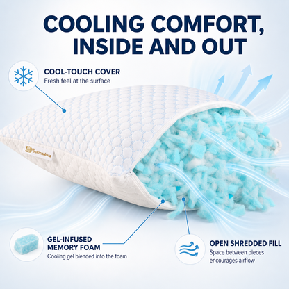 Cooling Memory Foam Pillow for Side, Back & Stomach Sleepers – Adjustable Shredded Gel Foam | DormaNova