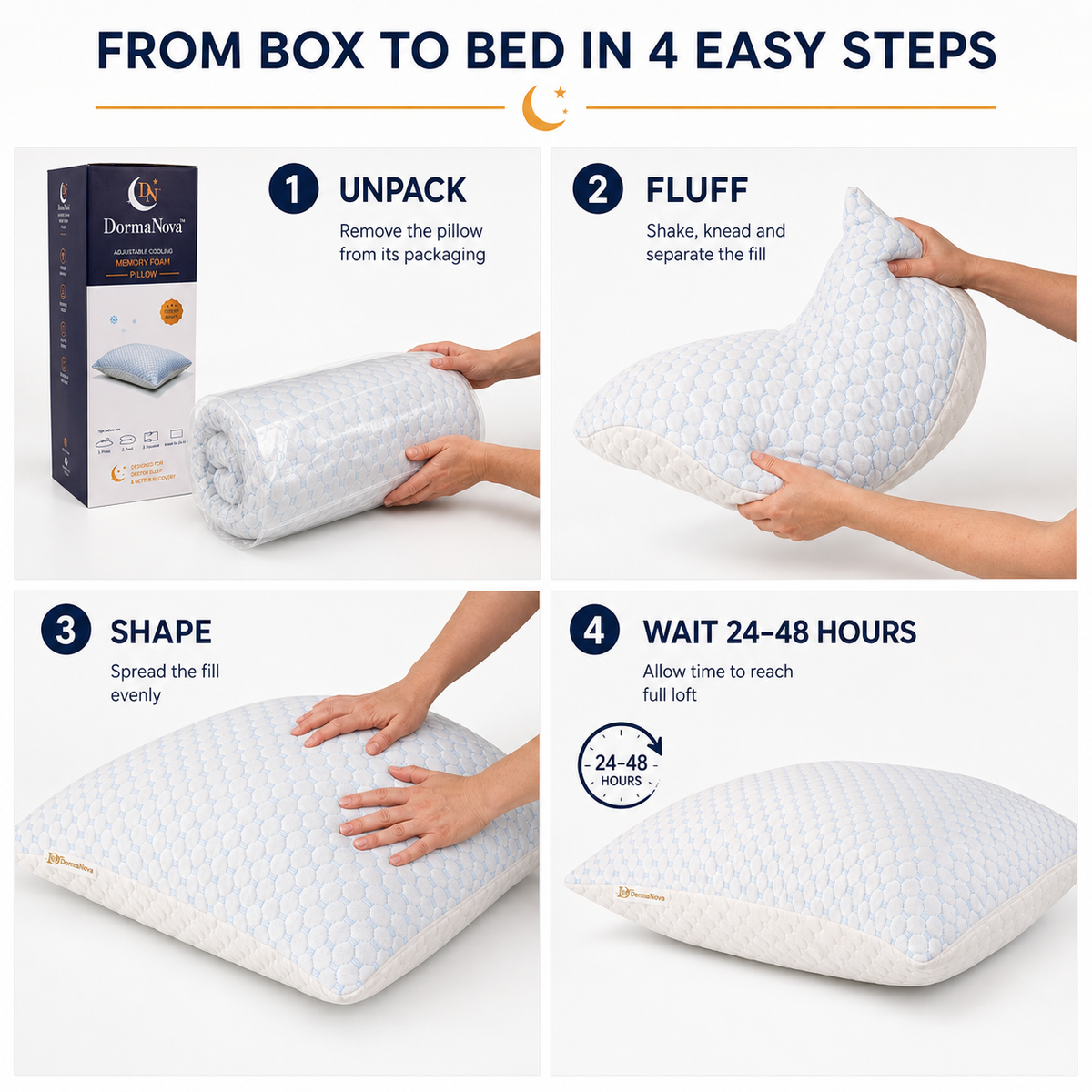 Cooling Memory Foam Pillow for Side, Back & Stomach Sleepers – Adjustable Shredded Gel Foam | DormaNova