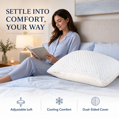 Cooling Memory Foam Pillow for Side, Back & Stomach Sleepers – Adjustable Shredded Gel Foam | DormaNova