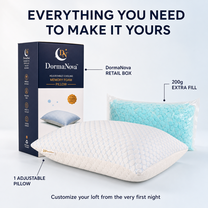 Cooling Memory Foam Pillow for Side, Back & Stomach Sleepers – Adjustable Shredded Gel Foam | DormaNova