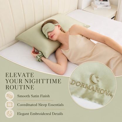 Satin Sleep Gift Set for Women – Pillowcase, Sleep Mask, Bonnet & Scrunchies | DormaNova
