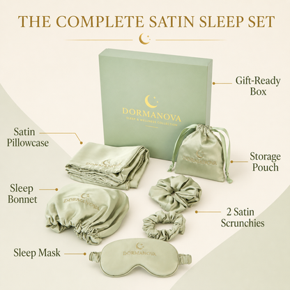 Satin Sleep Gift Set for Women – Pillowcase, Sleep Mask, Bonnet & Scrunchies | DormaNova