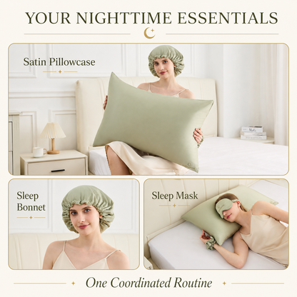 Satin Sleep Gift Set for Women – Pillowcase, Sleep Mask, Bonnet & Scrunchies | DormaNova