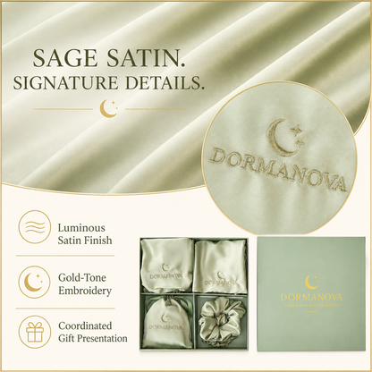 Satin Sleep Gift Set for Women – Pillowcase, Sleep Mask, Bonnet & Scrunchies | DormaNova
