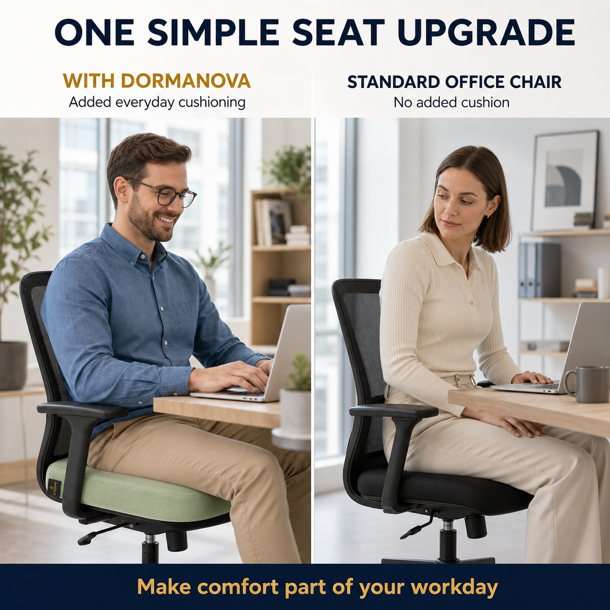 Memory Foam Seat Cushion – Cooling Gel Coccyx Cushion for Office Chair | DormaNova