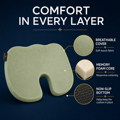 Memory Foam Seat Cushion – Cooling Gel Coccyx Cushion for Office Chair | DormaNova