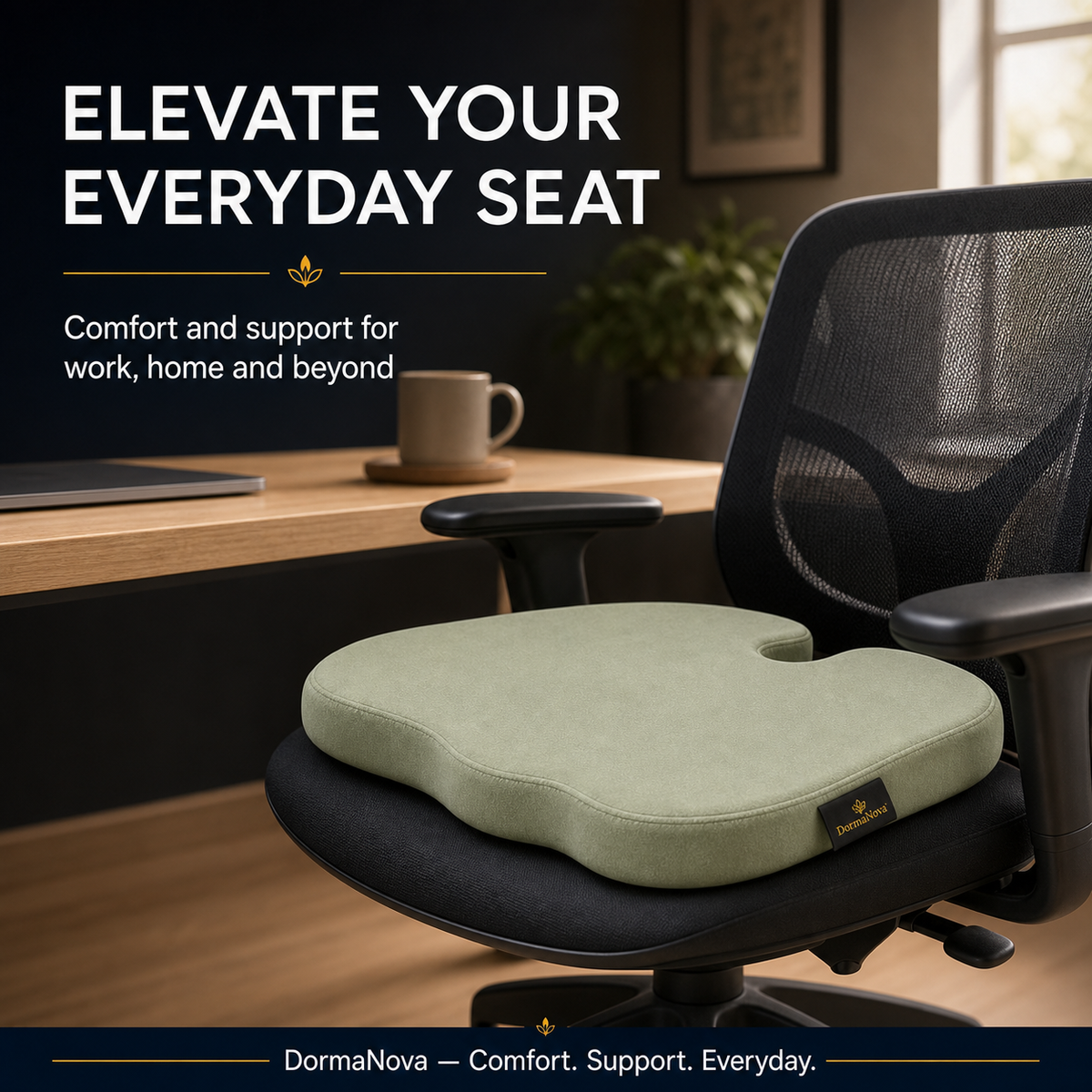 Memory Foam Seat Cushion – Cooling Gel Coccyx Cushion for Office Chair | DormaNova