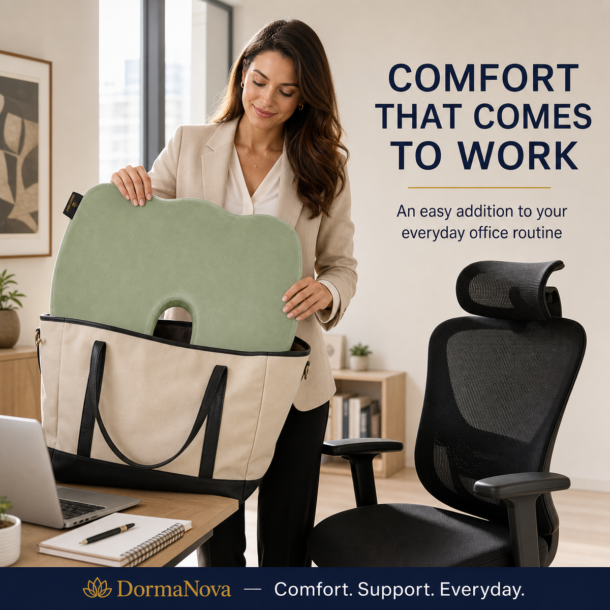 Memory Foam Seat Cushion – Cooling Gel Coccyx Cushion for Office Chair | DormaNova